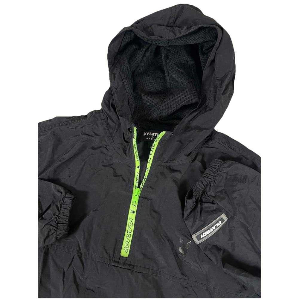 Playboy By‎ Pacsun Black Technical 1/4 Zip Hooded Wind Breaker Jacket Men's Sz L
